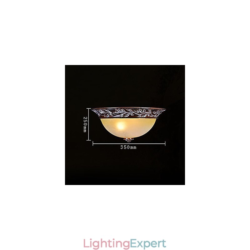 Flush Mount Light White Yellow Glass Resin Silver Carving European Classic