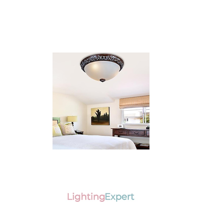 Flush Mount Light Glass Resin Silver Carving European Classic