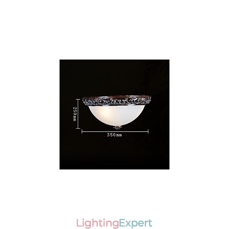 Flush Mount Light Glass Resin Silver Carving European Classic