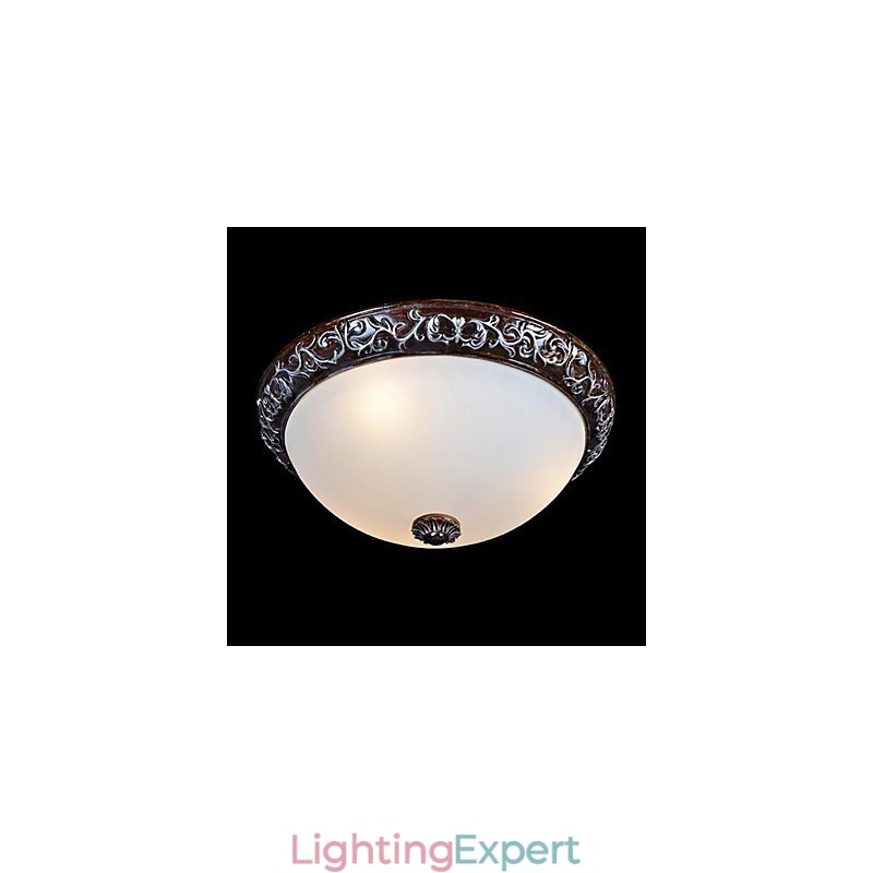 Flush Mount Light Glass Resin Silver Carving European Classic
