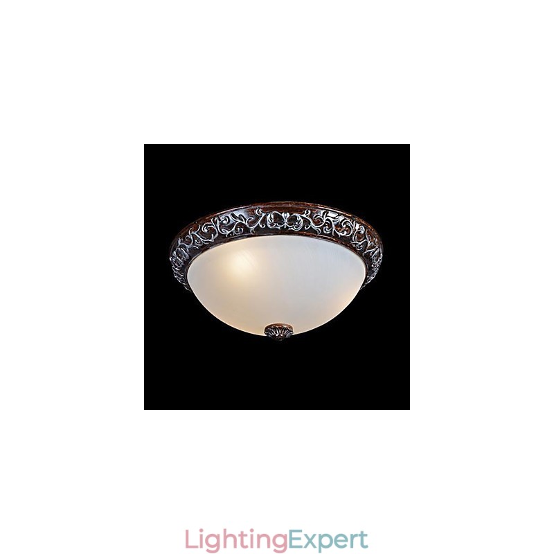 Flush Mount Light Glass Resin Silver Carving European Classic