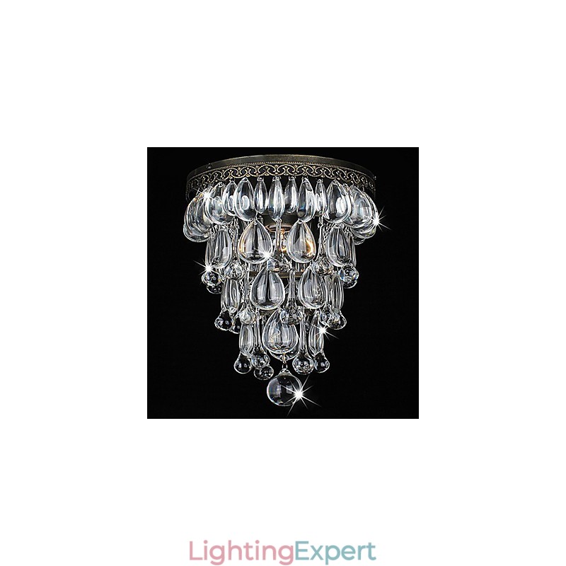 Crystal Flush Mount 1 Light Vintage Iron Electroplating