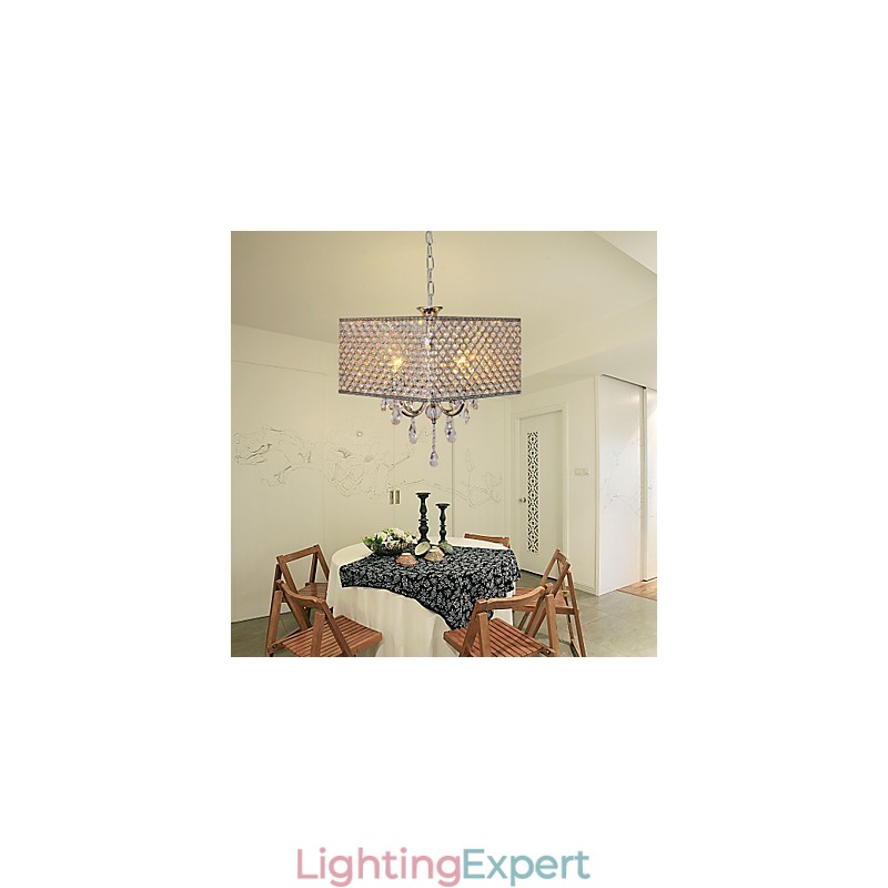 Modern Contemporary Drum Crystal Painting Metal Chandelier