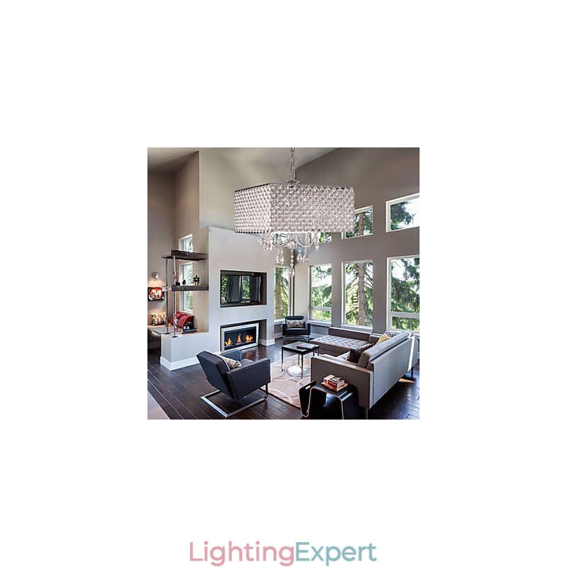 Modern Contemporary Drum Crystal Painting Metal Chandelier