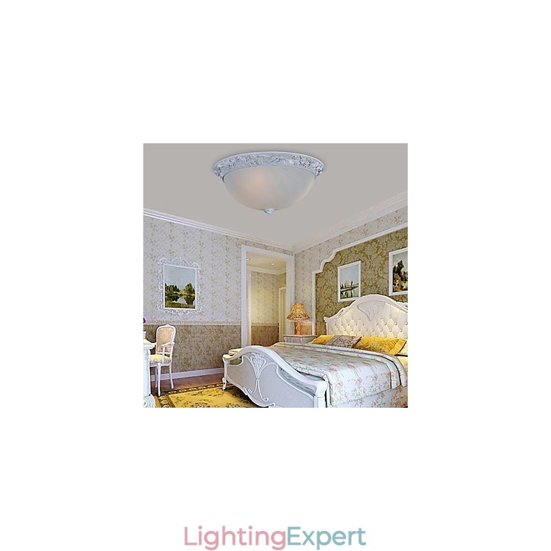 White Flush Mount Light Glass Resin Carving European Classic