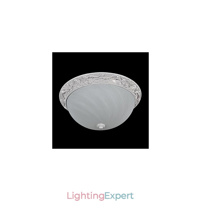 White Flush Mount Light Glass Resin Carving European Classic