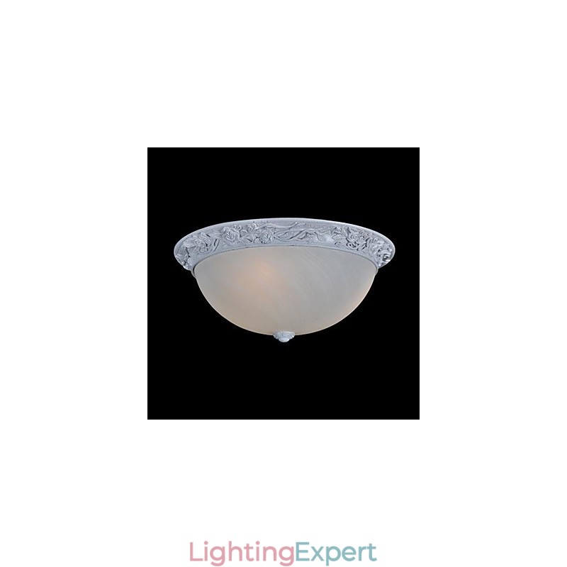 White Flush Mount Light Glass Resin Carving European Classic