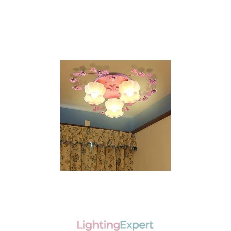 Creative Lamp Lamp Contracted Rural Sweet Pink Rose 3 Absorb Dome Light
