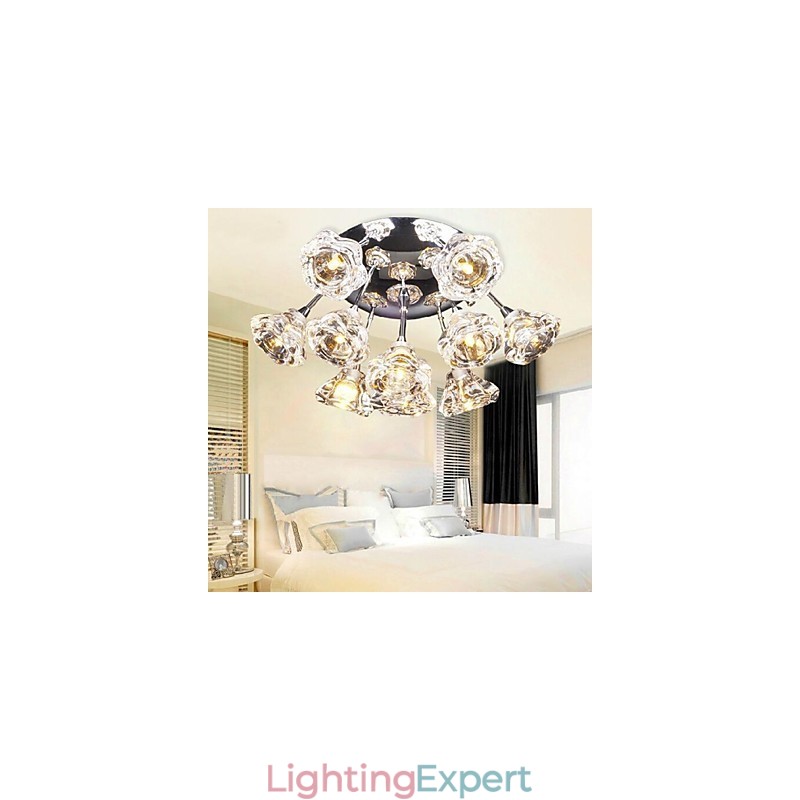 Modern Contemporary Rustic Lodge Chrome Metal Flush Mount