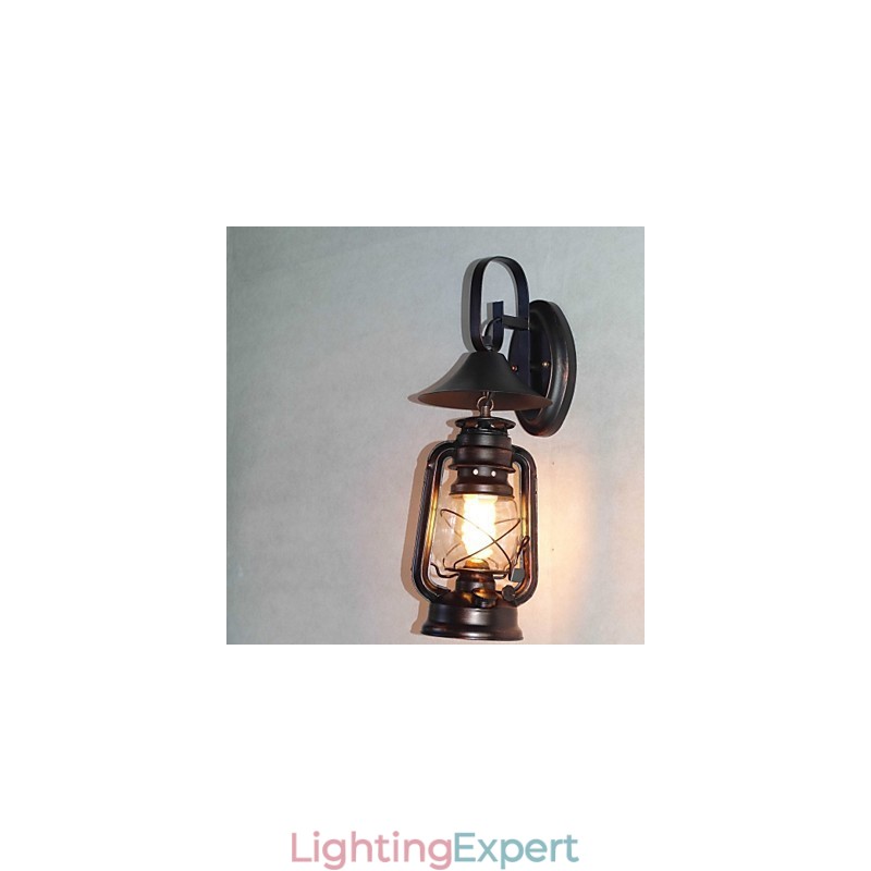 Vintage Black Metal Lantern Wall Lamp with One Light