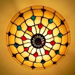30*19CM Europe Type Style Wrought Iron Pnd Tail On Half Dome Light Colored Glass Sitting Lamp