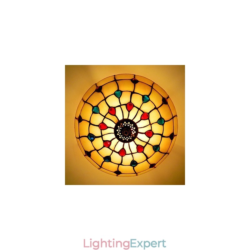 30*19CM Europe Type Style Wrought Iron Pnd Tail On Half Dome Light Colored Glass Sitting Lamp
