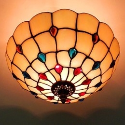 30*19CM Europe Type Style Wrought Iron Pnd Tail On Half Dome Light Colored Glass Sitting Lamp
