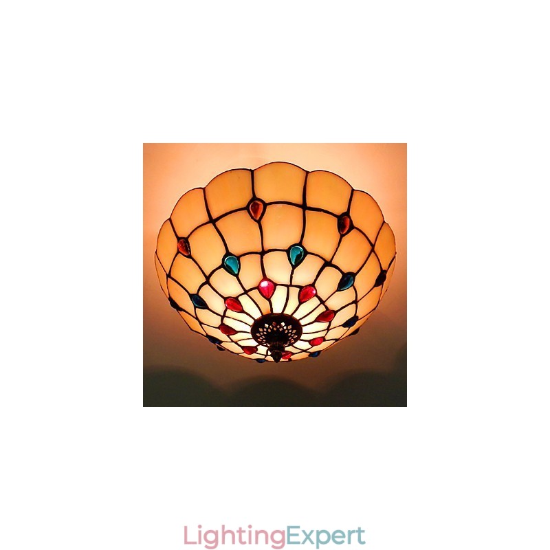 30*19CM Europe Type Style Wrought Iron Pnd Tail On Half Dome Light Colored Glass Sitting Lamp