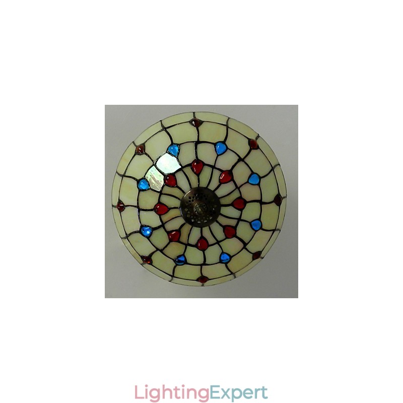 30*19CM Europe Type Style Wrought Iron Pnd Tail On Half Dome Light Colored Glass Sitting Lamp