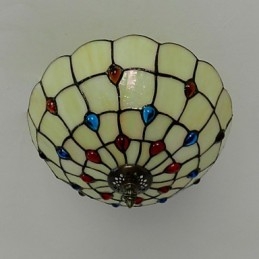 30*19CM Europe Type Style Wrought Iron Pnd Tail On Half Dome Light Colored Glass Sitting Lamp