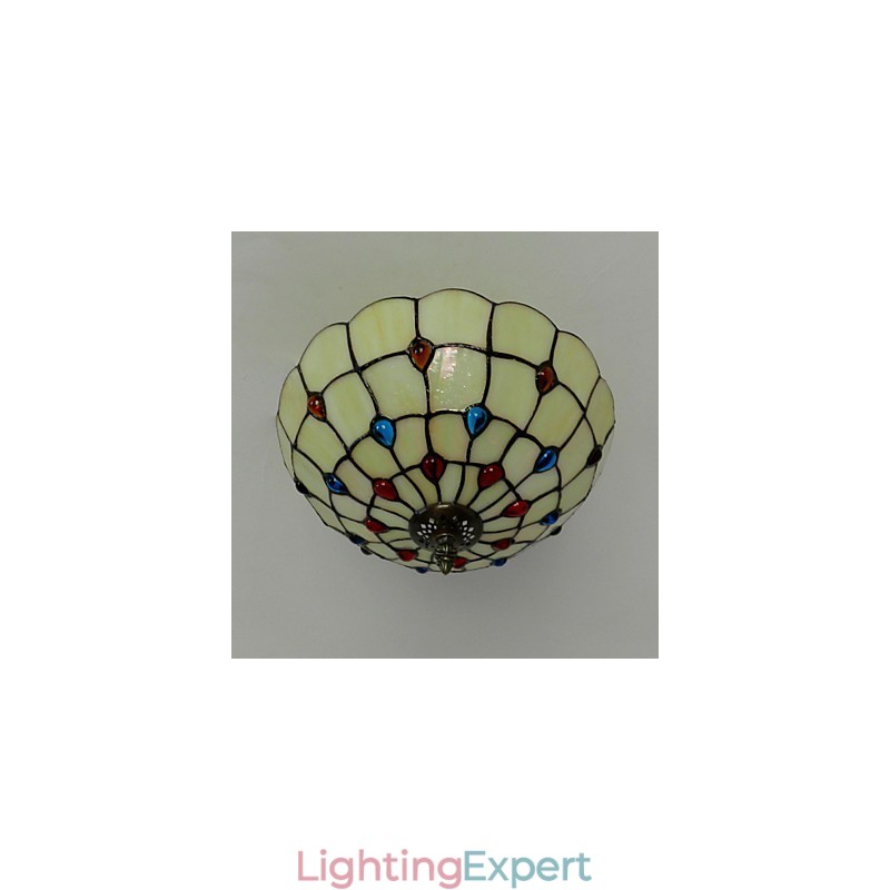 30*19CM Europe Type Style Wrought Iron Pnd Tail On Half Dome Light Colored Glass Sitting Lamp