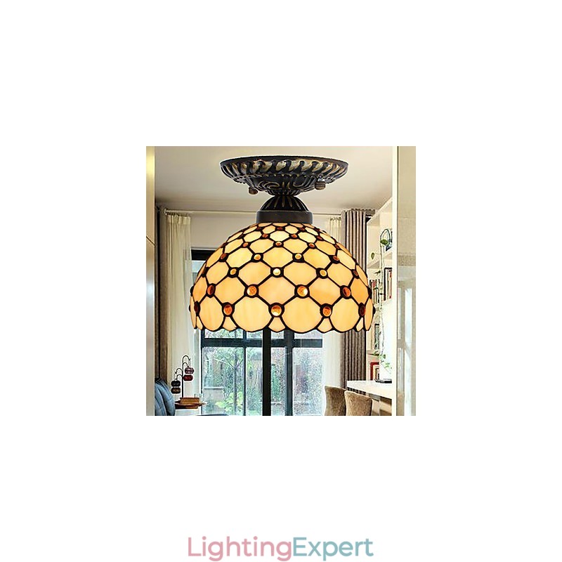European Rural Creative Arts Stained Glass Absorb Dome Lamp Light
