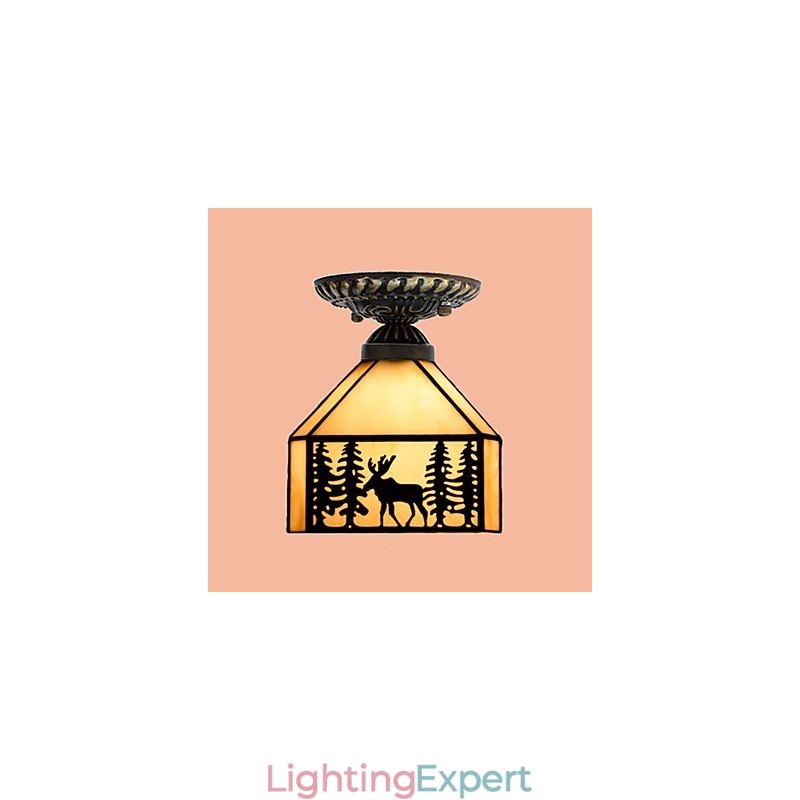 Christmas European Rural Creative Arts Stained Glass Absorb Dome Lamp Light