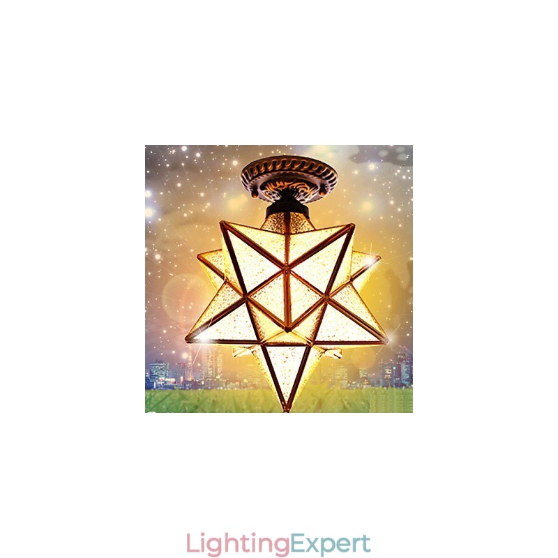European Rural Creative Arts Stained Glass Stars To Absorb Dome Lamp Light