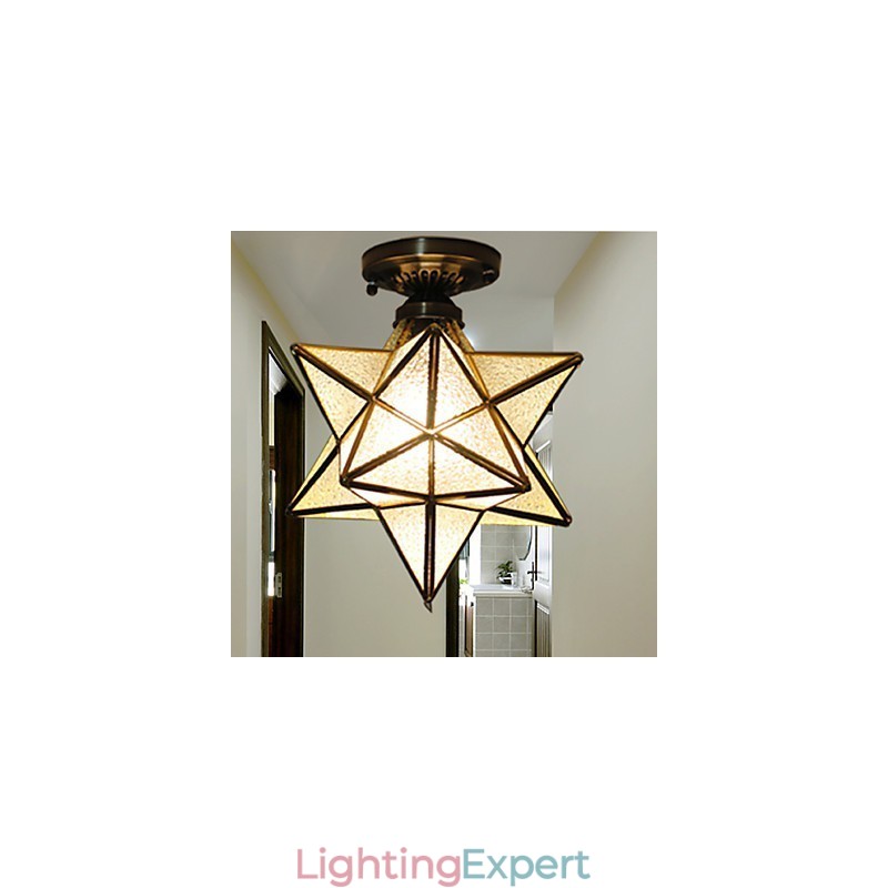European Rural Creative Arts Stained Glass Stars To Absorb Dome Lamp Light