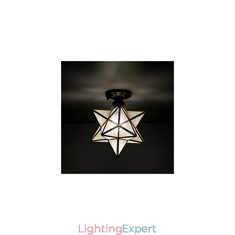 European Rural Creative Arts Stained Glass Stars To Absorb Dome Lamp Light