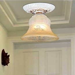 White Flush Mount Light Pattern Glass Shade Hand Gilt European Retro Classic