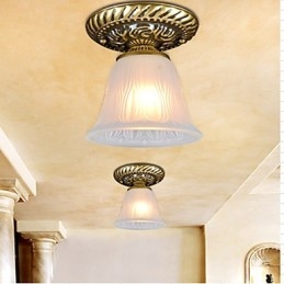 Bronze Flush Mount Light Pattern Glass Shade European Retro Classic