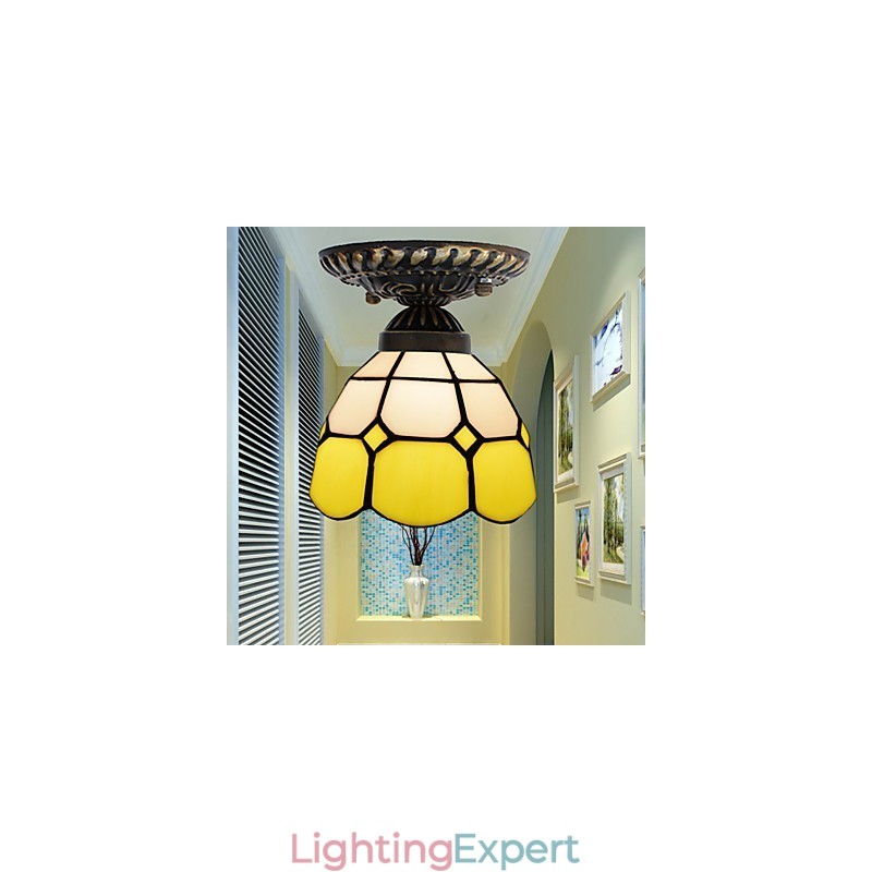 17*European Rural Creative Arts Stained Glass Absorb Dome Lamp Light