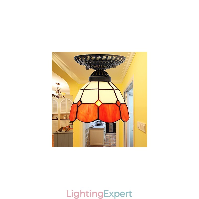 17*European Rural Creative Arts Stained Glass Absorb Dome Lamp Light