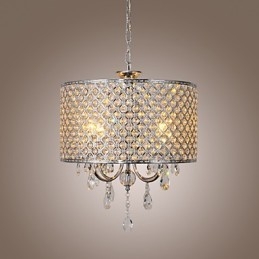 Drum Chandelier Crystal Modern 4 Lights Pendant Lamp