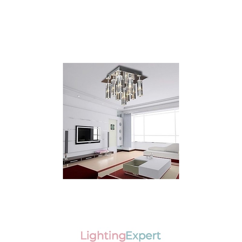 Modern Contemporary Crystal Chrome Metal Flush Mount