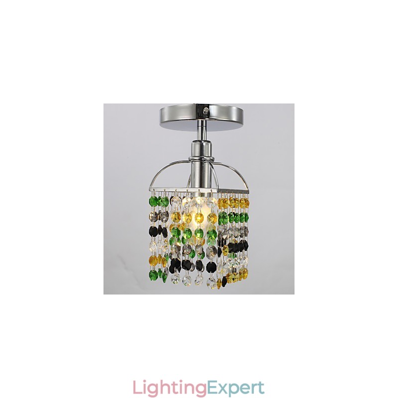 Modern Contemporary Crystal Electroplated Metal Flush Mount