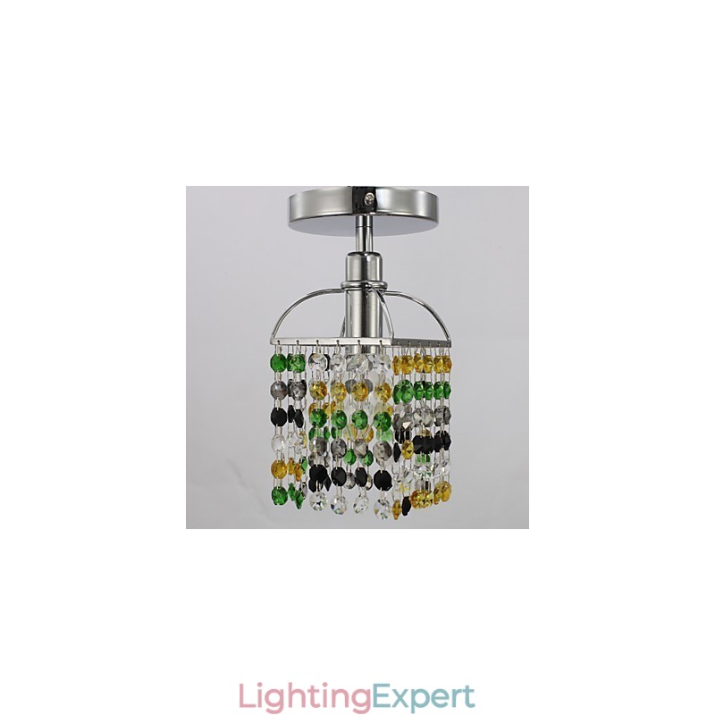 Modern Contemporary Crystal Electroplated Metal Flush Mount