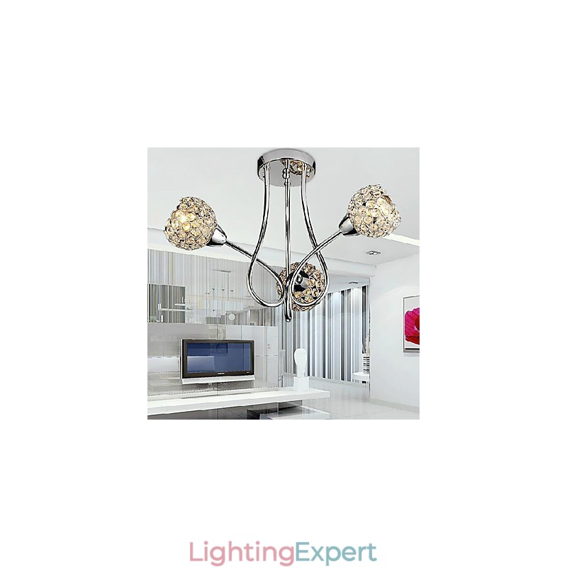 Modern Shining 3 Light Flush Mount In Crystal Design