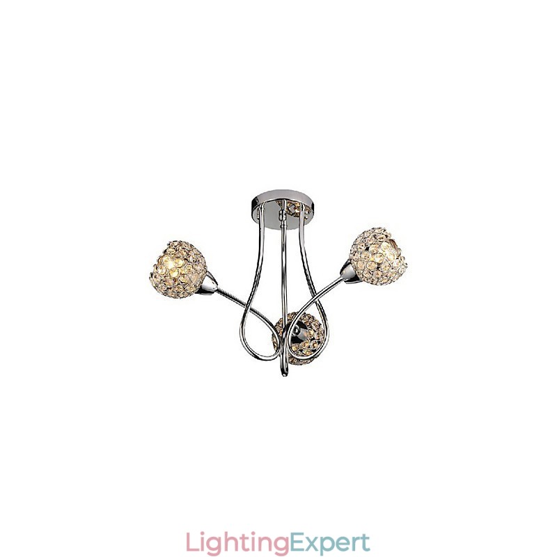 Modern Shining 3 Light Flush Mount In Crystal Design