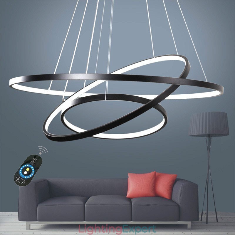 Dimmable Pendant Light with Remote Control Modern Design Three Rings