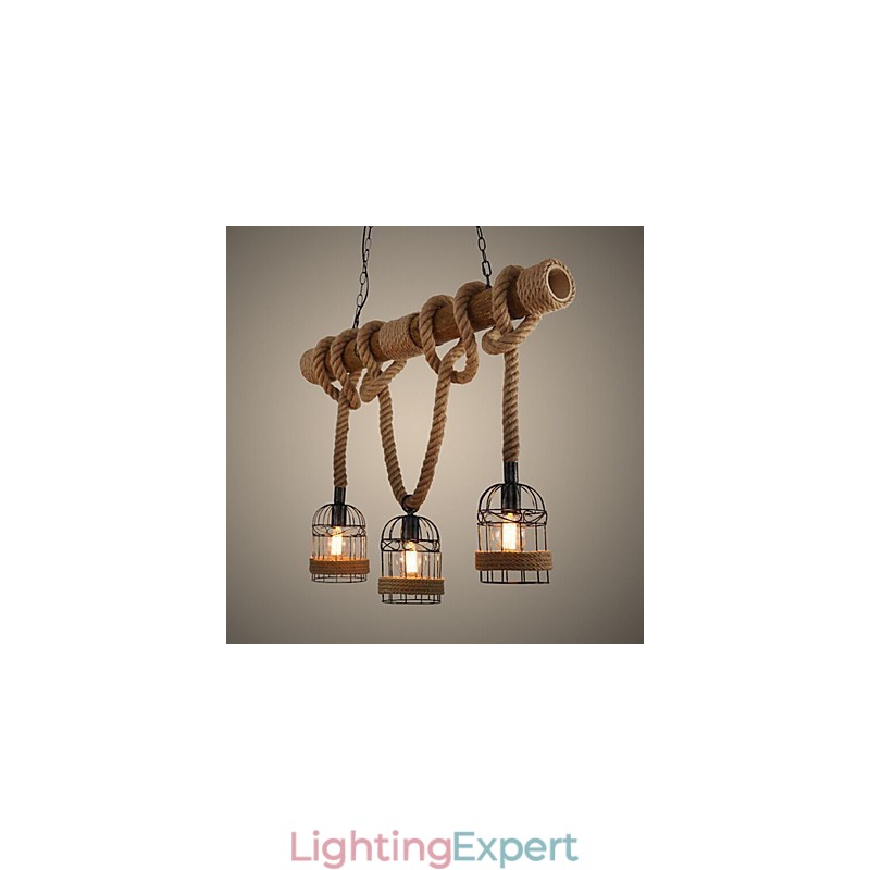 American Country Retro Bamboo Three Head Rope Chandelier