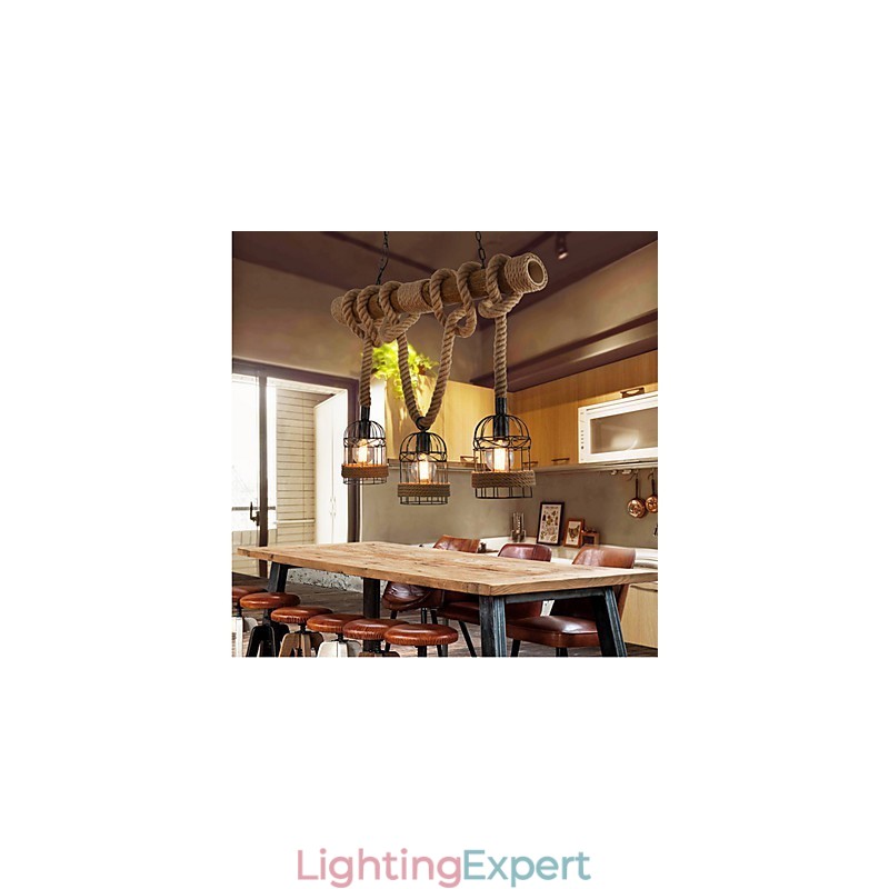 American Country Retro Bamboo Three Head Rope Chandelier