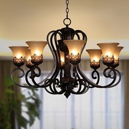 Chandelier Pendant Light 8 Lights Vintage Country Island Metal+Glass