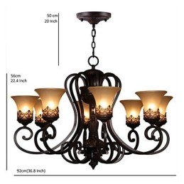 Chandelier Pendant Light 8 Lights Vintage Country Island Metal+Glass