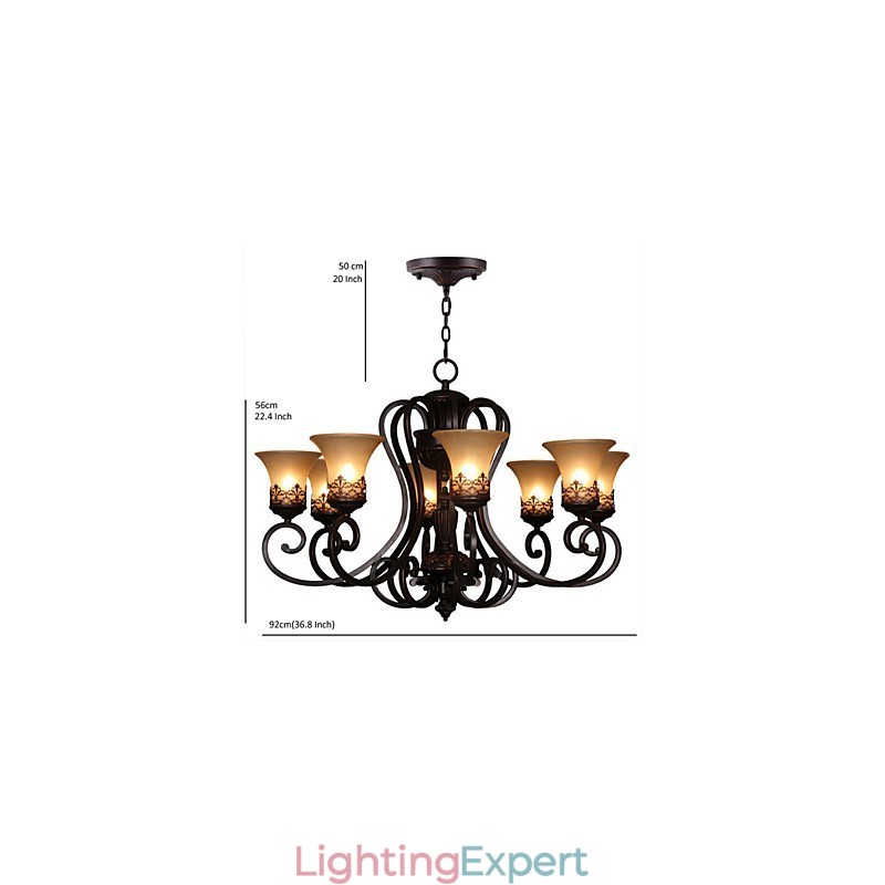 Chandelier Pendant Light 8 Lights Vintage Country Island Metal+Glass