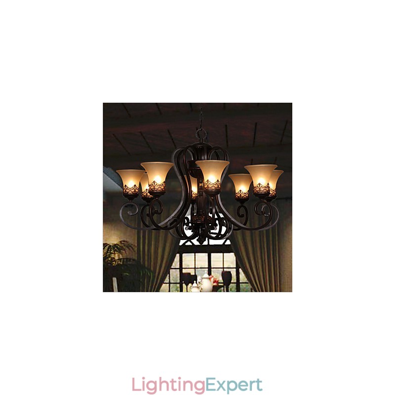 Chandelier Pendant Light 8 Lights Vintage Country Island Metal+Glass