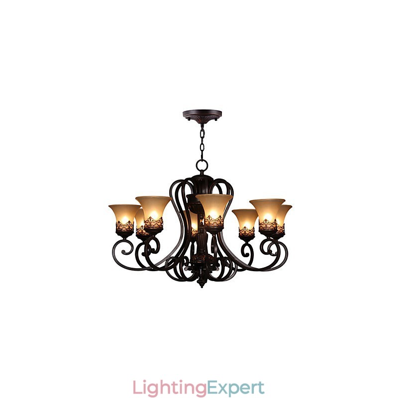 Chandelier Pendant Light 8 Lights Vintage Country Island Metal+Glass