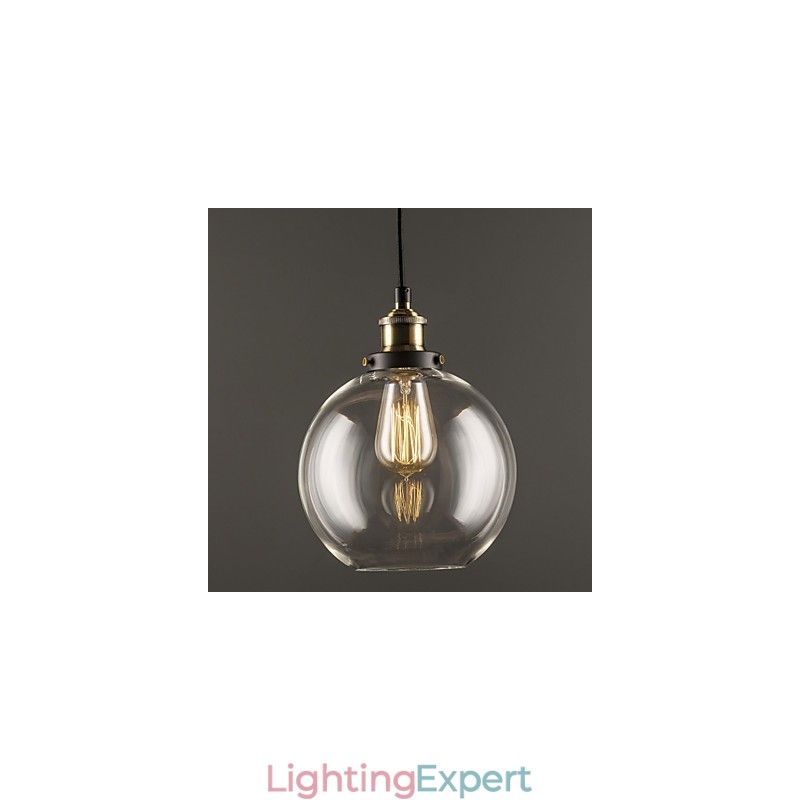 Industrial Factory Pendant Lamp Antique Brass One Light Fixture Glass Shade Cafe Pendant Light