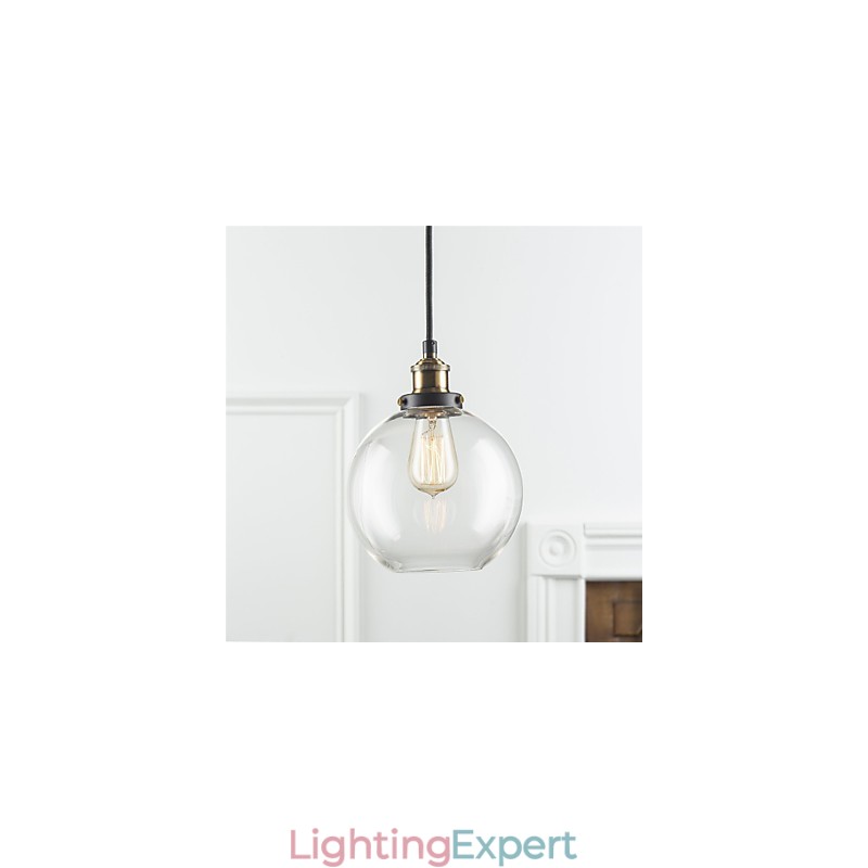 Industrial Factory Pendant Lamp Antique Brass One Light Fixture Glass Shade Cafe Pendant Light
