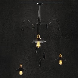 Vintage Pully Pendant Light 3 Island Foyer Metal+ Galss inside shade