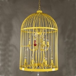 Vintage Iron Cage Staircase Lamp Chandelier Crystal
