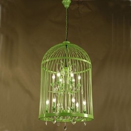 Vintage Iron Cage Staircase Lamp Chandelier Crystal