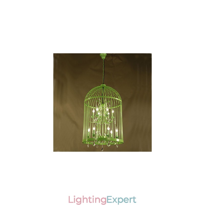 Vintage Iron Cage Staircase Lamp Chandelier Crystal